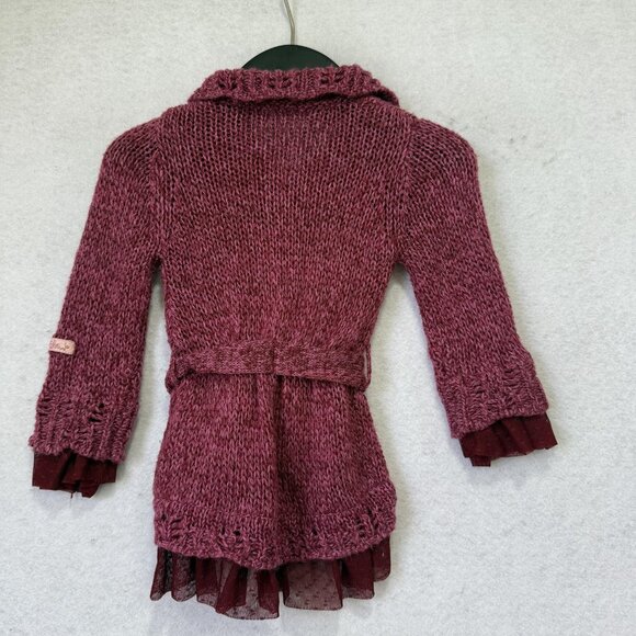 Naartjie Sweater Dress Baby Girls 3-6 Months Maroon Knit Belted Ruffle Hem - Picture 5 of 10